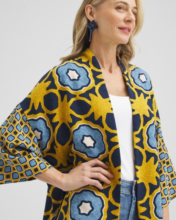 Women's Geo Print Short Kimono - Blue Echo