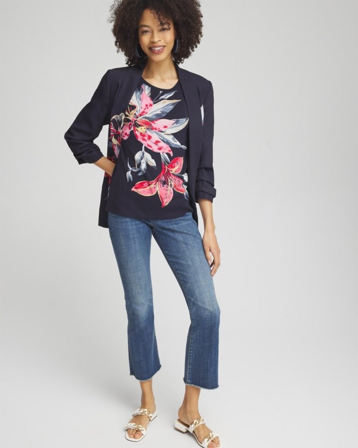 Women's Floral Jewel Neck Tee - Classic Navy