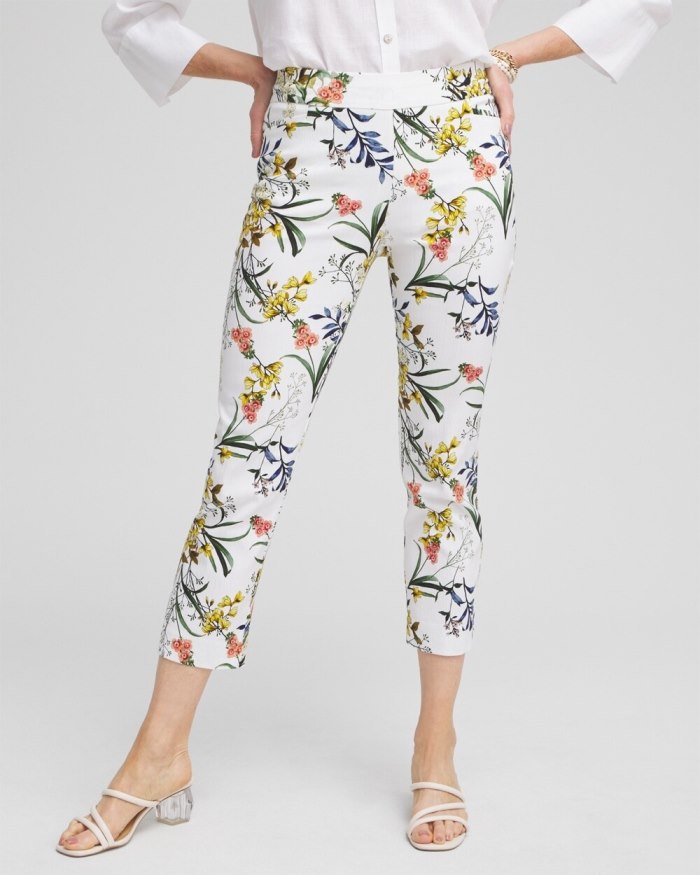 Women's Brigitte Floral Slim Cropped Pants - Alabaster - Click Image to Close