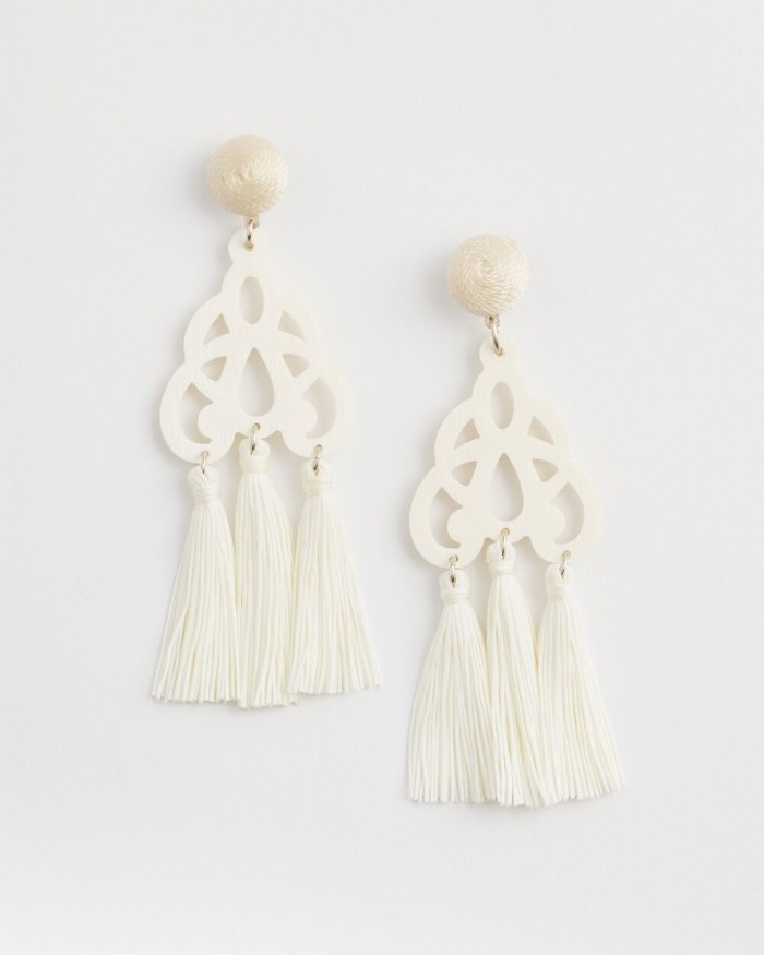 Women's No Droop White Fringe Earrings - White