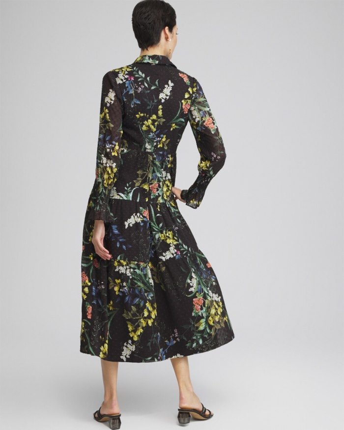 Women's Floral Jacquard Tiered Dress - Black