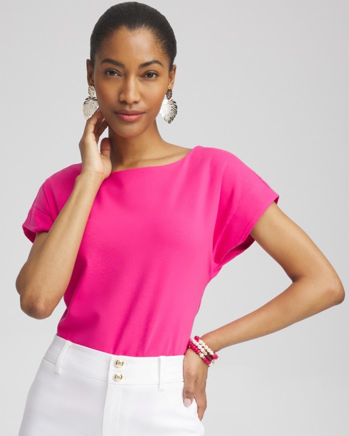 Women's Modern Cap Sleeve Tee - PINK BROMELIAD - Click Image to Close