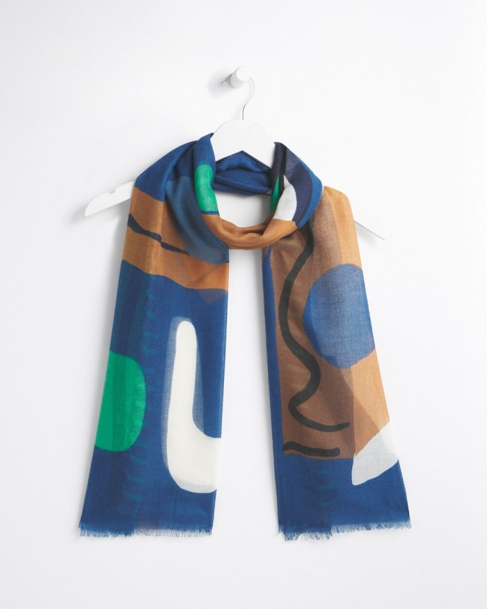 Women's Abstract Art Oblong Scarf - Azores Blue