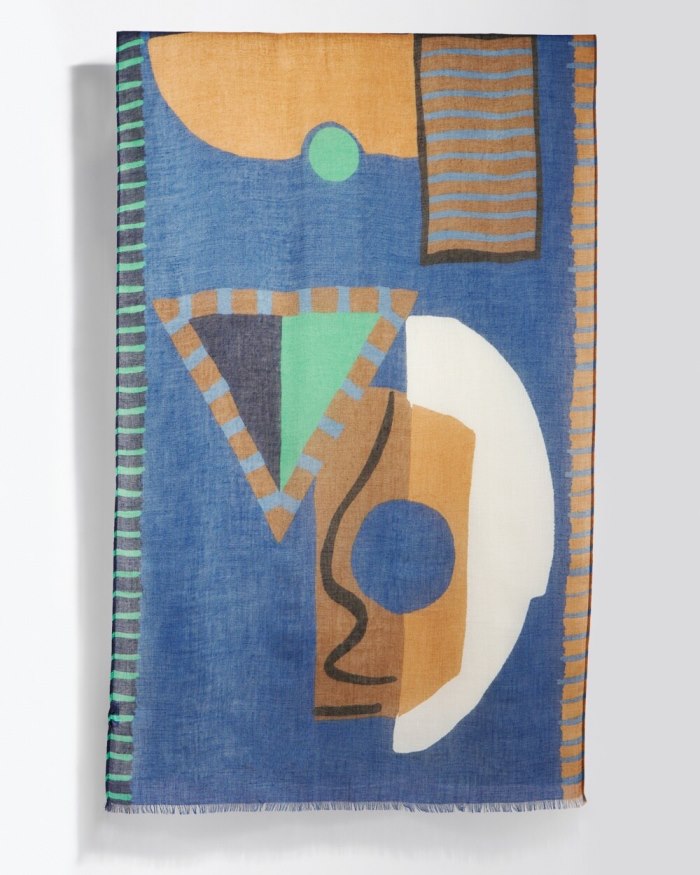 Women's Abstract Art Oblong Scarf - Azores Blue