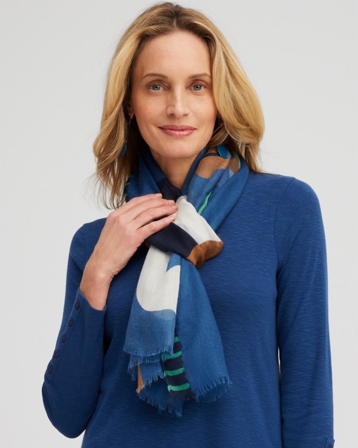 Women's Abstract Art Oblong Scarf - Azores Blue