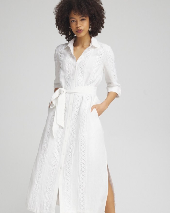 Women's Linen Lace Shirt Dress - Alabaster