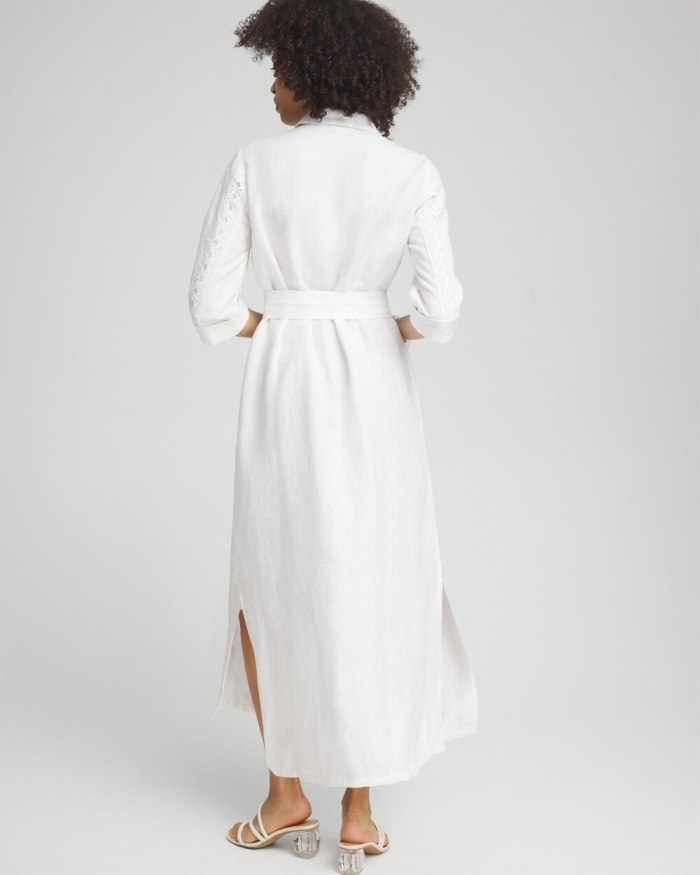 Women's Linen Lace Shirt Dress - Alabaster