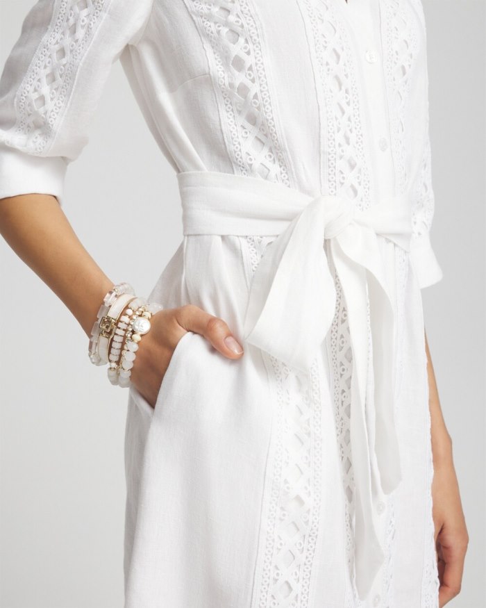 Women's Linen Lace Shirt Dress - Alabaster