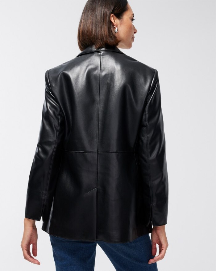 Women's Faux Leather Blazer - Black