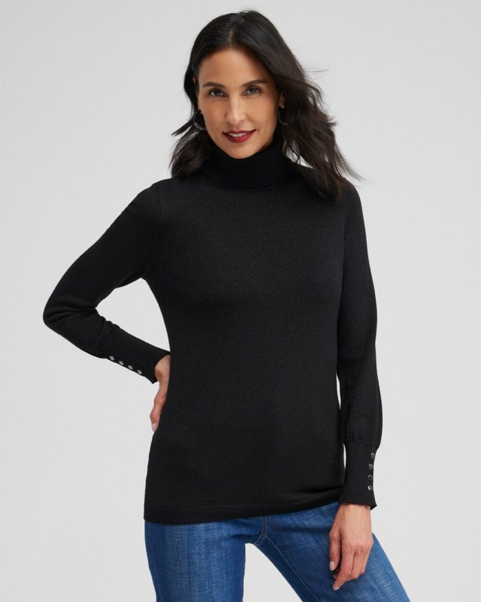 Women's Lurex Turtleneck Sweater - Black