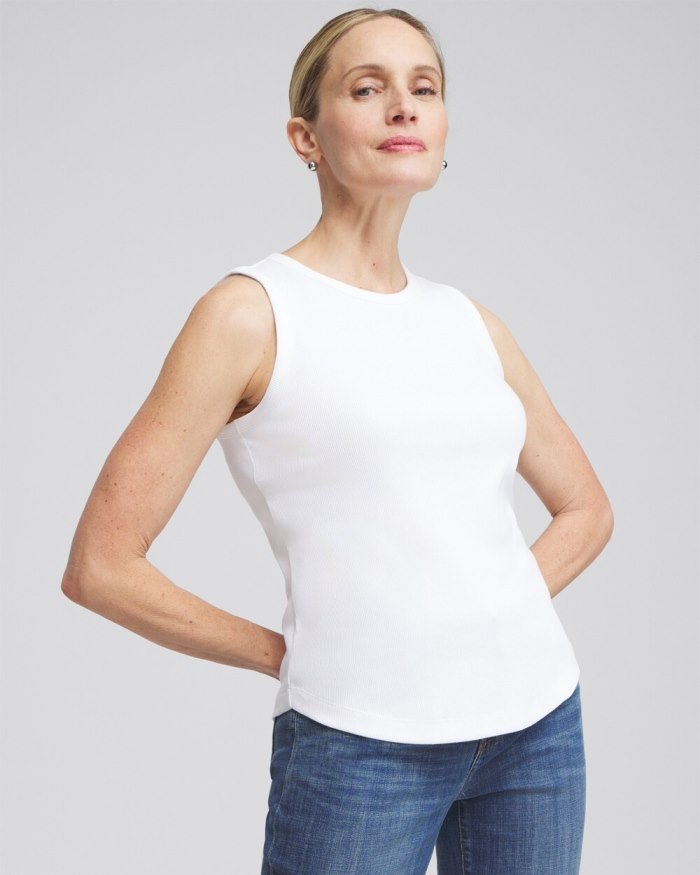 Women's Ribbed High Neck Tank - Alabaster - Click Image to Close