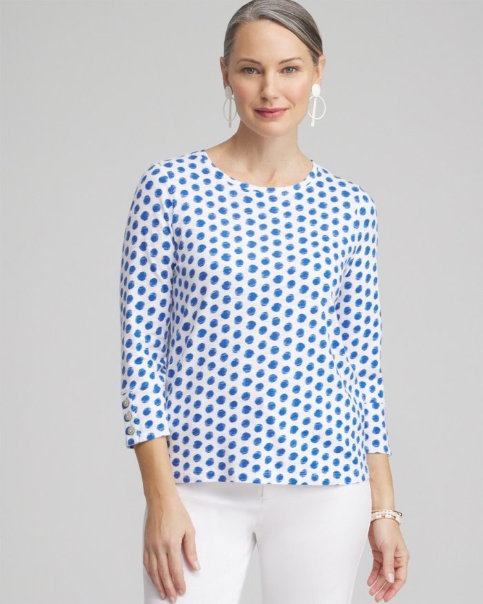 Women's Ikat 3/4 Sleeve Button Tee - Classic Navy - Click Image to Close