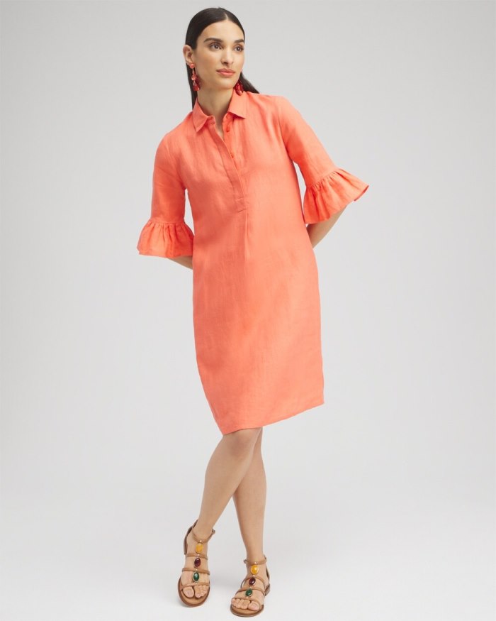 Women's Linen Fluted Sleeve Dress - Nectarine