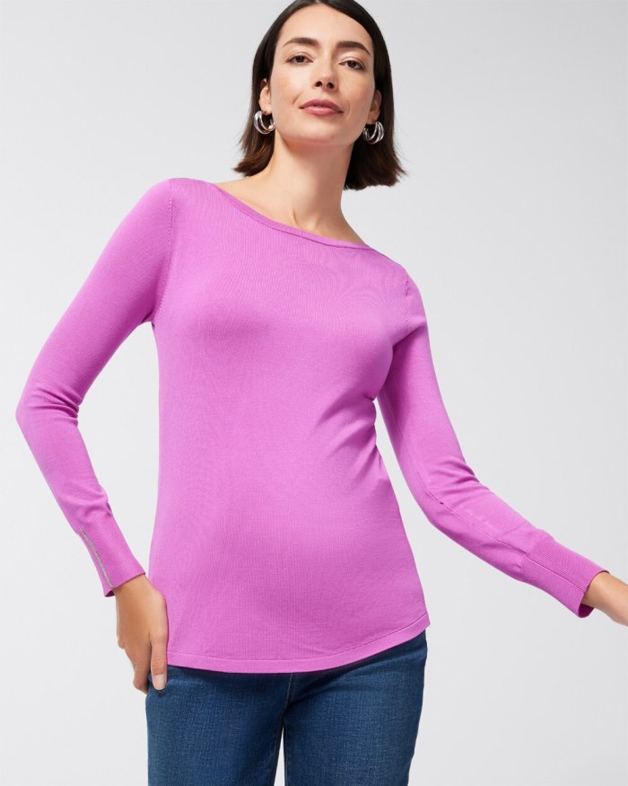 Women's Caviar Bead Pullover Sweater - Orchid Blossom - Click Image to Close