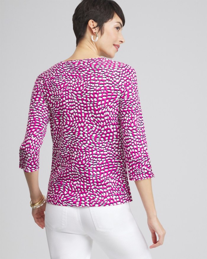 Women's Squares 3/4 Sleeve Button Tee - Magenta Rose