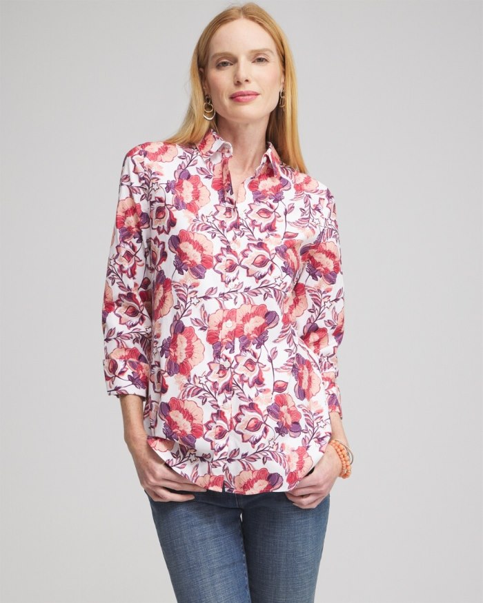 Women's No Iron Stretch Floral Shirt - Optic White