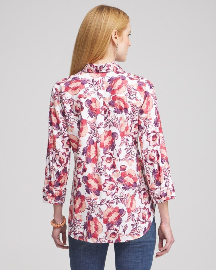 Women's No Iron Stretch Floral Shirt - Optic White