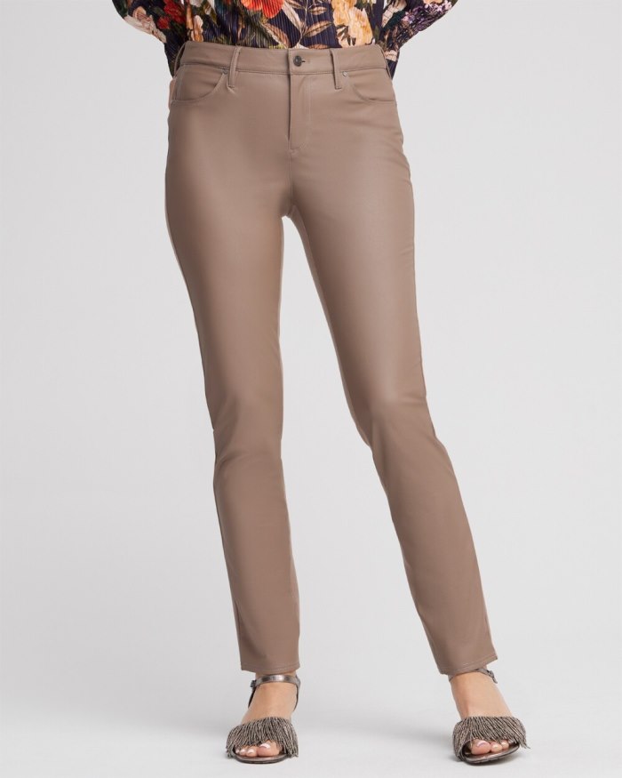 Women's Faux Leather Front Ponte Back Pants - Mocha Delight