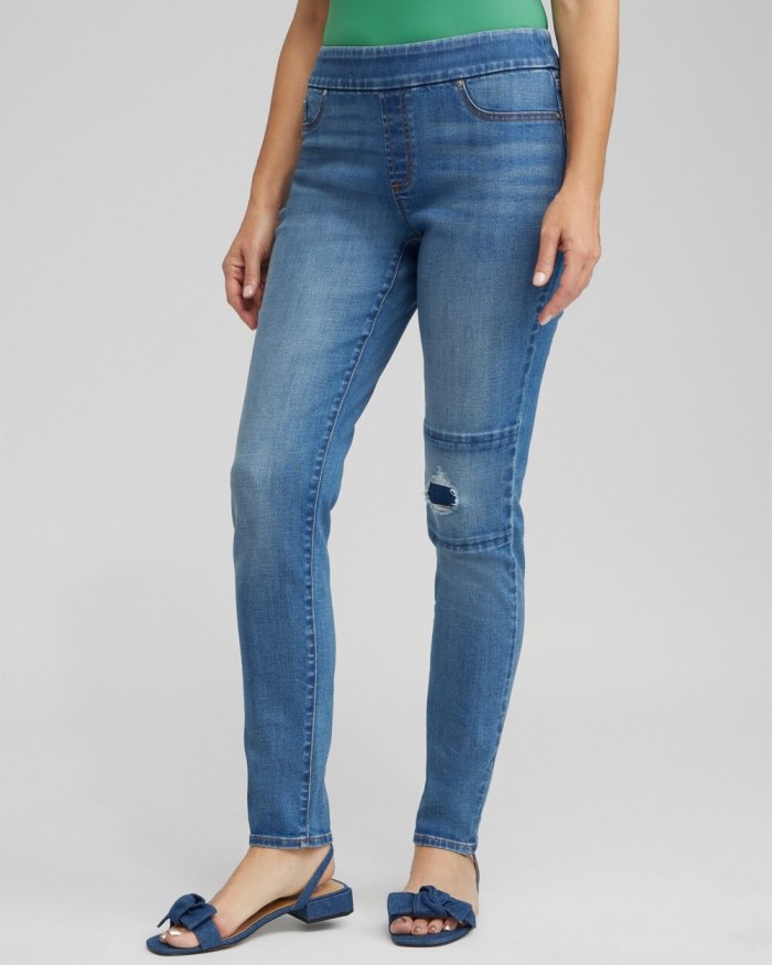 Women's Patch Detail Pull-on Jeggings - Aquaria Indigo - Click Image to Close