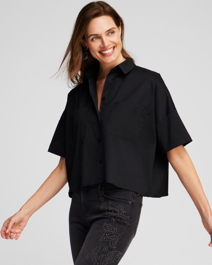 Women's Poplin Pocket Shirt - Black