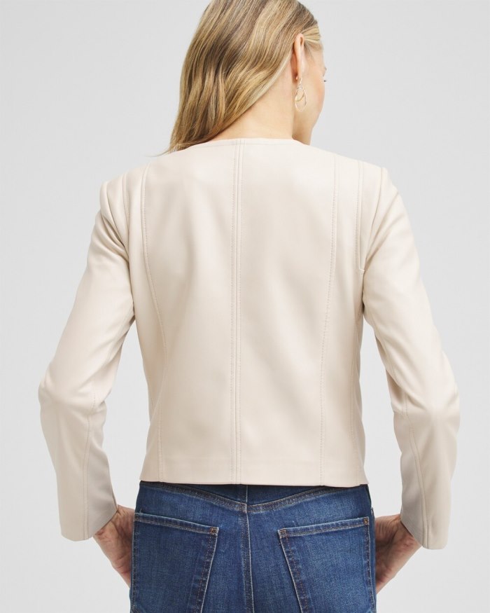 Women's Faux Leather Ponte Detail Jacket - Neutral