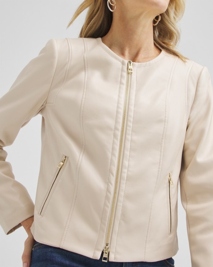 Women's Faux Leather Ponte Detail Jacket - Neutral