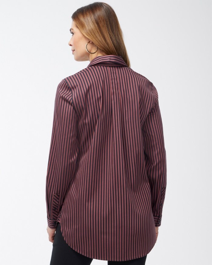 Women's No Iron Stretch Sable Imperial Stripe Tunic - Sable Brown