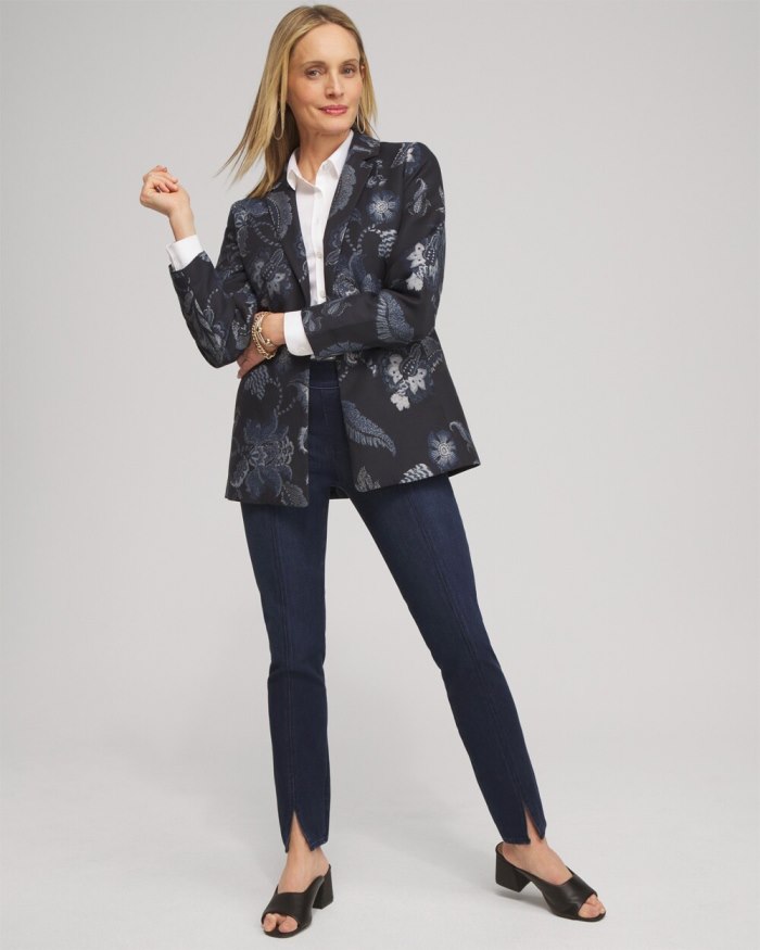 Women's Floral Jacquard Blazer - Classic Navy