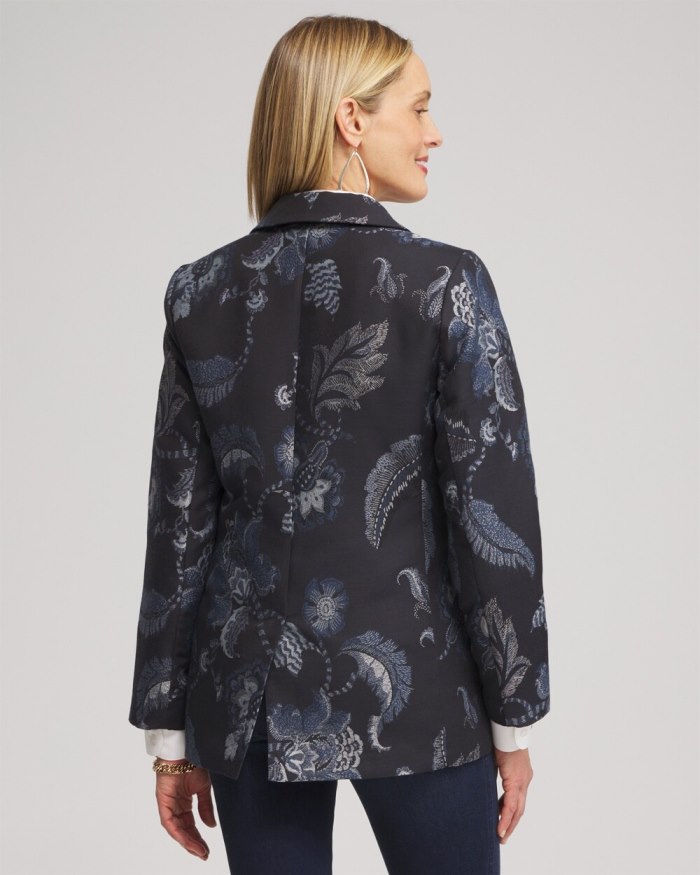 Women's Floral Jacquard Blazer - Classic Navy