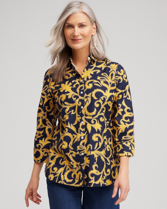 Women's No Iron 3/4 Sleeve Filigree Print Shirt - Classic Navy