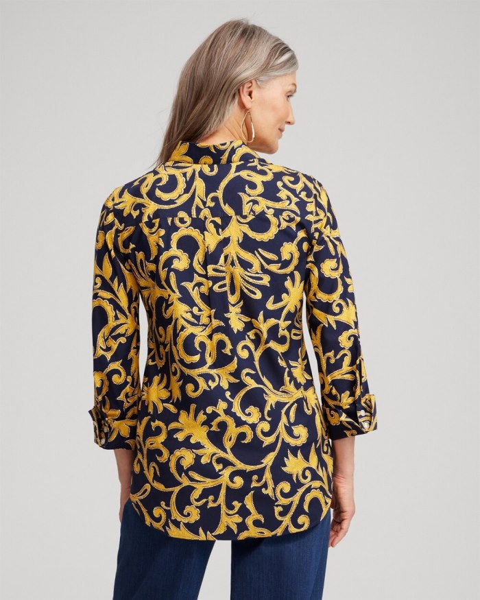 Women's No Iron 3/4 Sleeve Filigree Print Shirt - Classic Navy