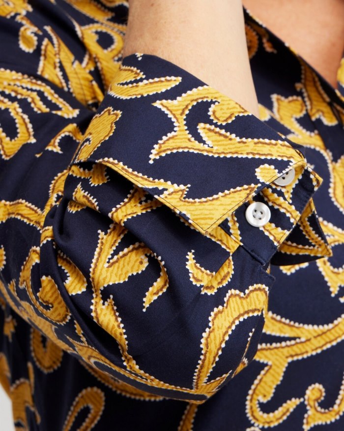 Women's No Iron 3/4 Sleeve Filigree Print Shirt - Classic Navy