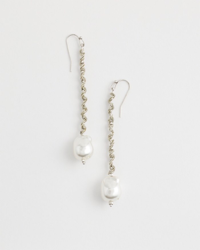 Women's Faux Pearl Drop Earrings - Silver - Click Image to Close