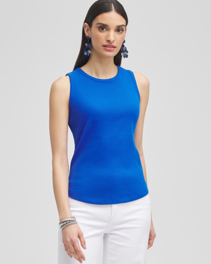 Women's Ribbed High Neck Tank - Intense Azure - Click Image to Close