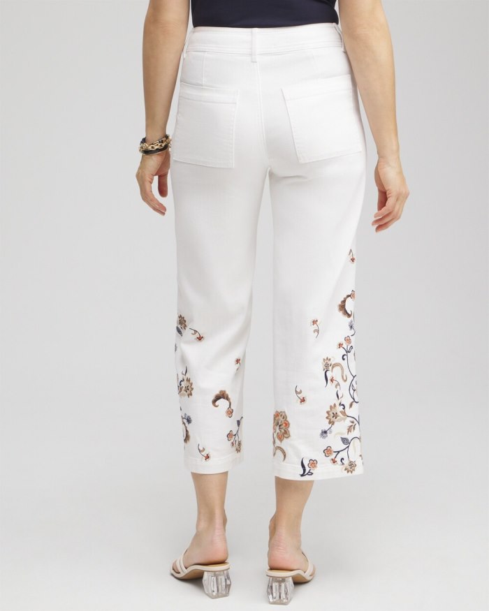 Women's Embroidered Cropped Trouser Jeans - Alabaster