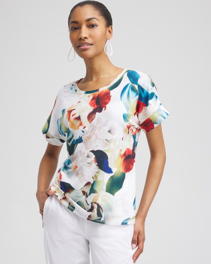 Women's Zenergy Floral Drop Shoulder Tee - Nectarine - Click Image to Close