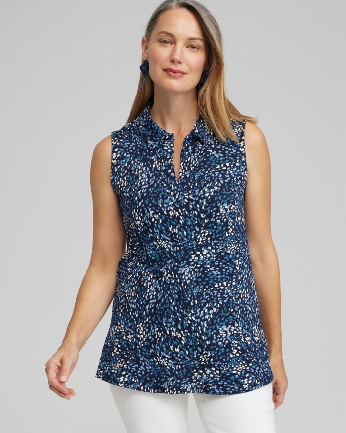 Women's Dot Print Collared Tunic Tank - Classic Navy