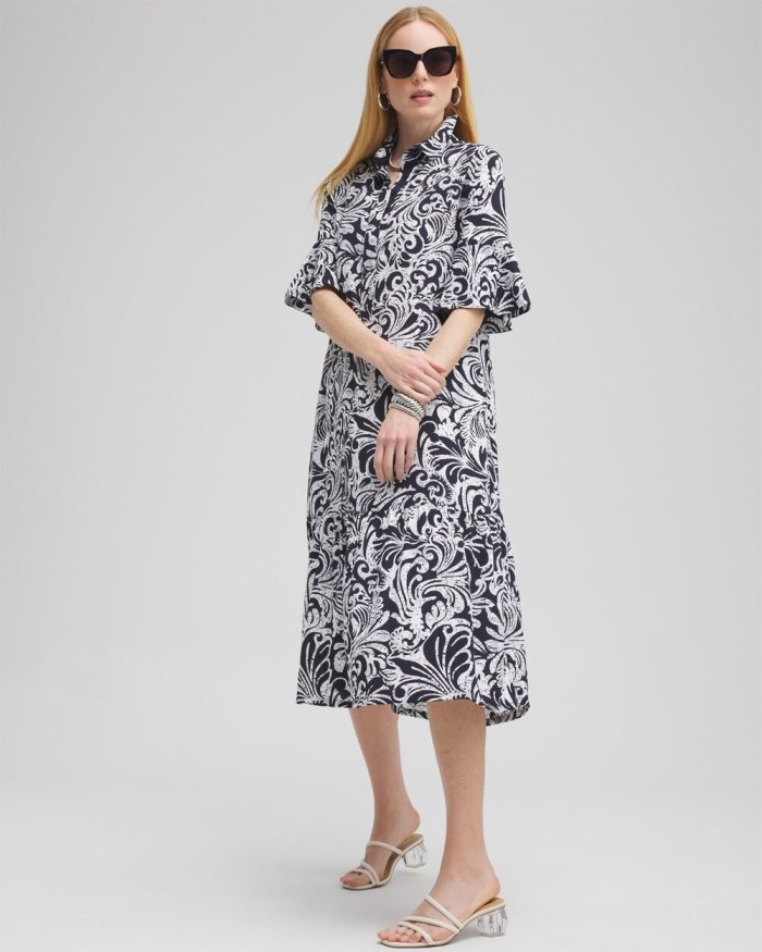 Women's Tiered Midi Shirt Dress - Alabaster