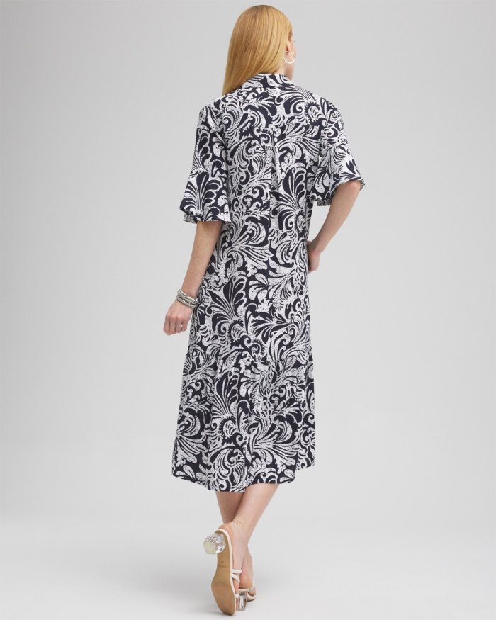 Women's Tiered Midi Shirt Dress - Alabaster