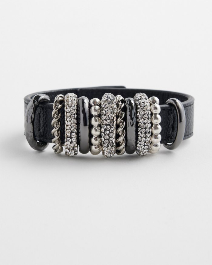 Women's Silver Tone Leather Bracelet - Silver