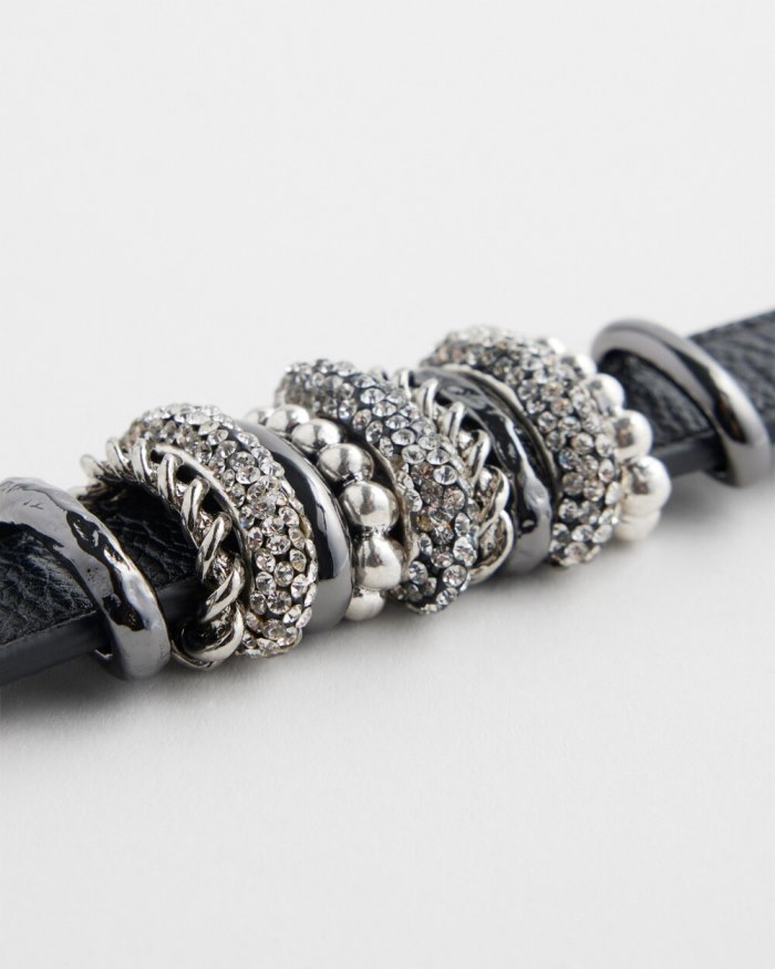 Women's Silver Tone Leather Bracelet - Silver