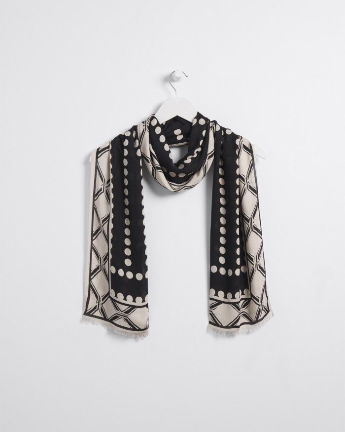 Women's Mixed Print Oblong Scarf - Black