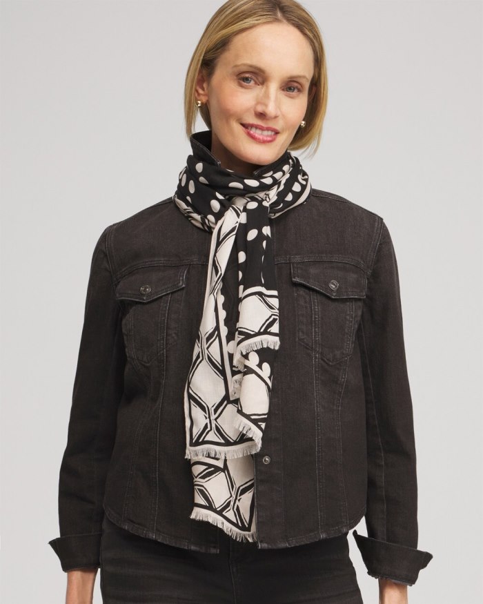 Women's Mixed Print Oblong Scarf - Black