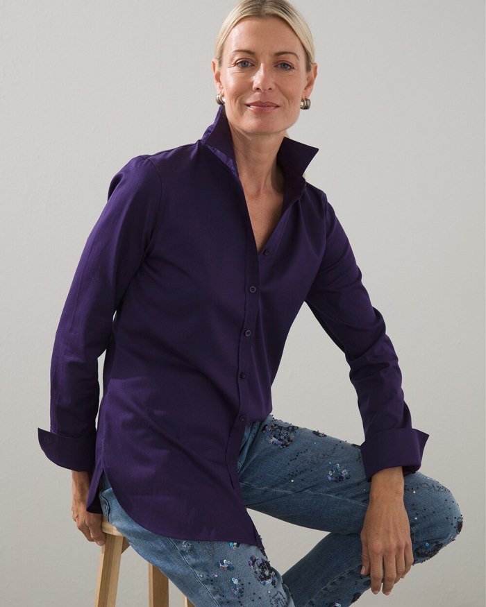 Women's No-Iron Stretch Shirt - Midnight Violet - Click Image to Close