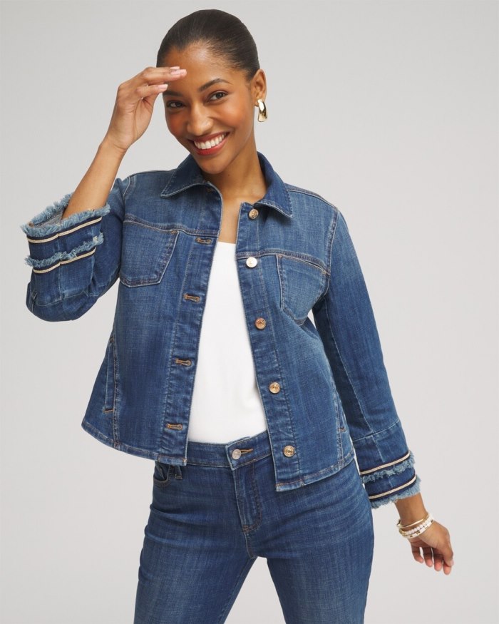 Women's Double Fray Denim Jacket - Blue Springs Indigo