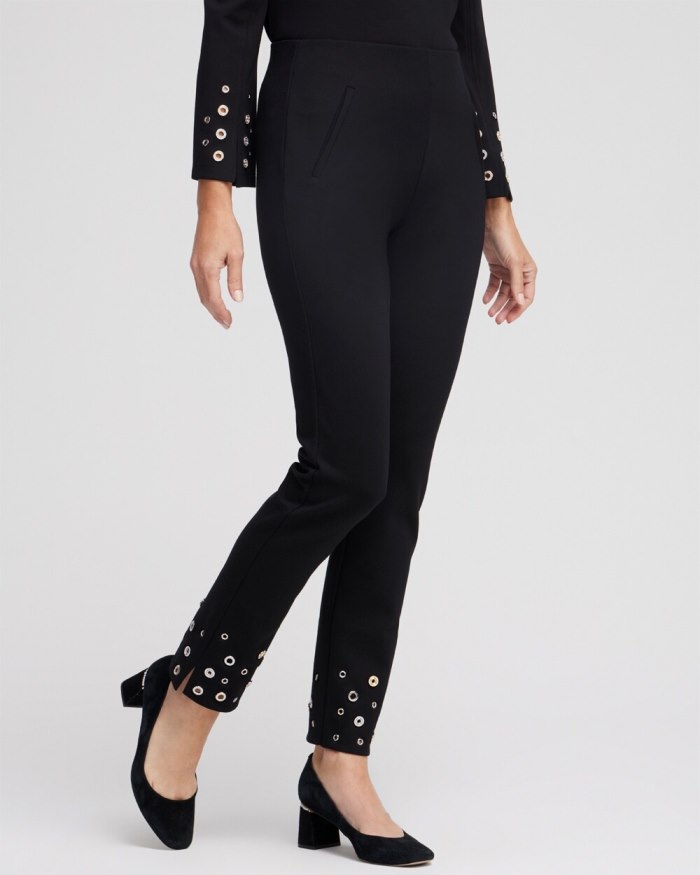 Women's Juliet Grommet Detail Ankle Pants - Black - Click Image to Close