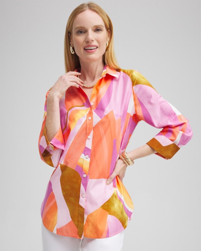 Women's No Iron Stretch Abstract Mix Shirt - Nectarine