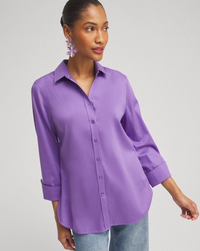 Women's No Iron 3/4 Sleeve Stretch Shirt - Parisian Purple - Click Image to Close