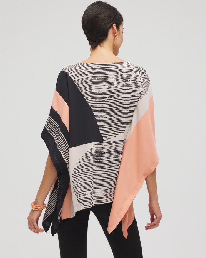 Women's Modern Art Print Poncho - Black