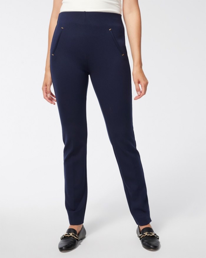 Women's Juliet Ponte Trim Detail Pants - Ink - Click Image to Close